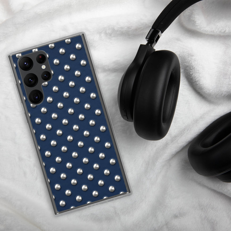 Midnight Silver Dots clear case for Samsung Galaxy S22 Ultra, silver-look dots on navy blue, alternate view 2