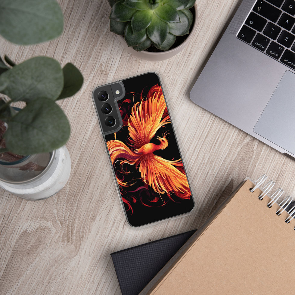 Majestic eagle-mockup-19 showing Inferno Majesty artwork on a Samsung clear phone case