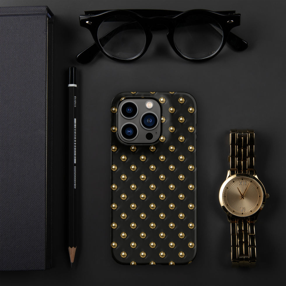 Onyx Gold Dots snap case for iPhone 14 Pro, gold-look dots on onyx black