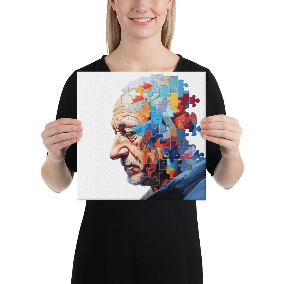 Fading Pieces canvas wall art – surreal face blending into blue and red fragments