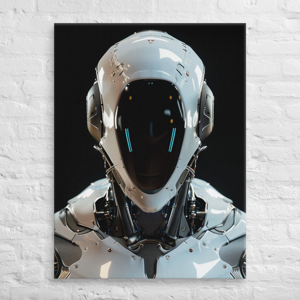 Cyber Sentinel canvas: robotic shoulders with angular white plates and exposed joints