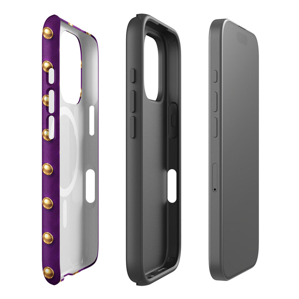 Plum Royale Dots magsafe case for iPhone 16 Pro, gold-look dots on plum purple, alternate view 2