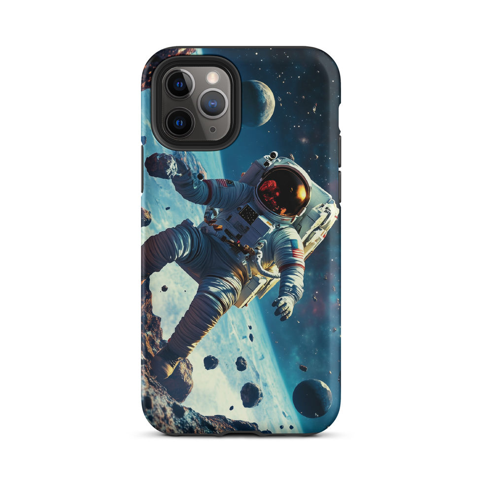 Asteroid Drift tough case for iPhone 11 Pro Max, astronaut and drifting rocks on a blue space background