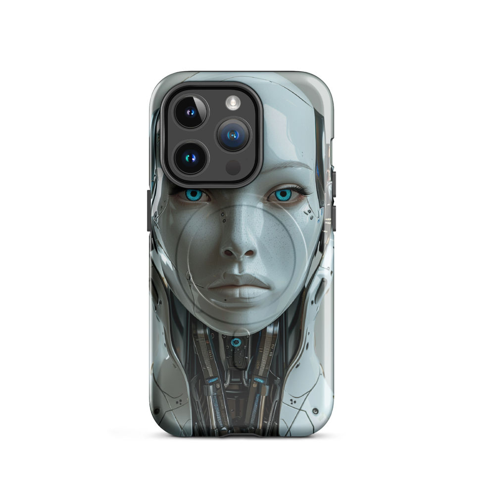 Front-facing android on a pale mint background; front product view on an iPhone® MagSafe Tough Case.