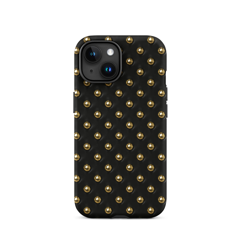 Onyx Gold Dots tough case for iPhone 15, gold-look dots on onyx black