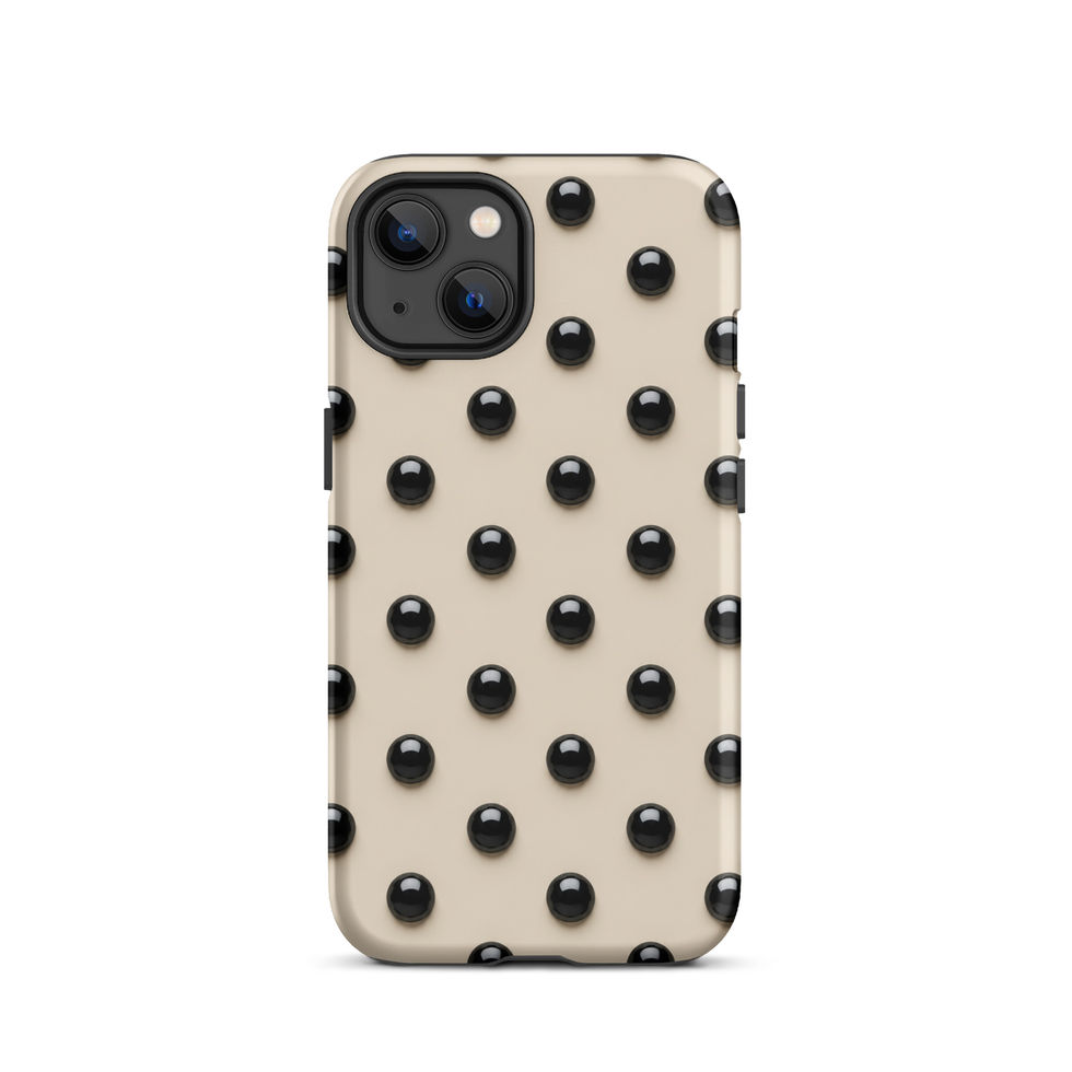 Ivory Noir Dots tough case for iPhone 13, glossy black dots on ivory cream