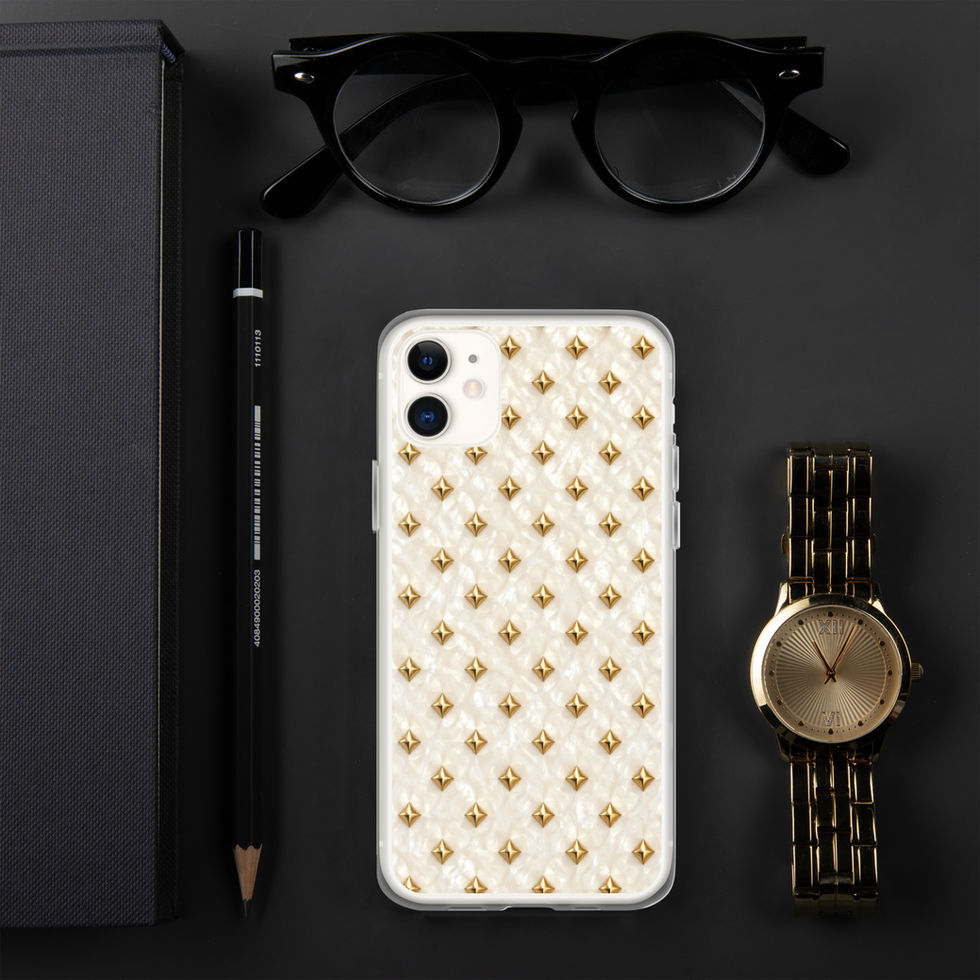 Champagne Pearl Diamonds clear case for iPhone 11, gold-look diamonds on pearl cream