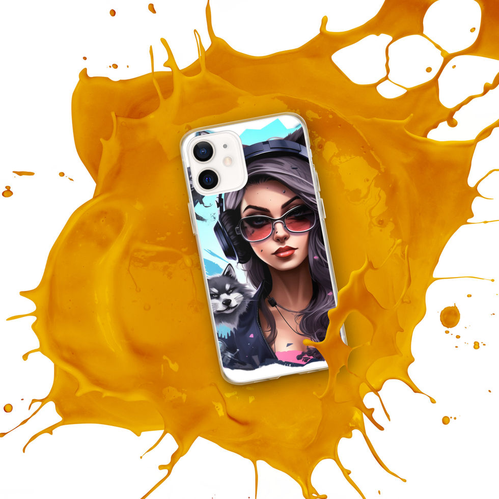 Shadow Huntress iPhone clear case with pale wolf fur against dark clothing