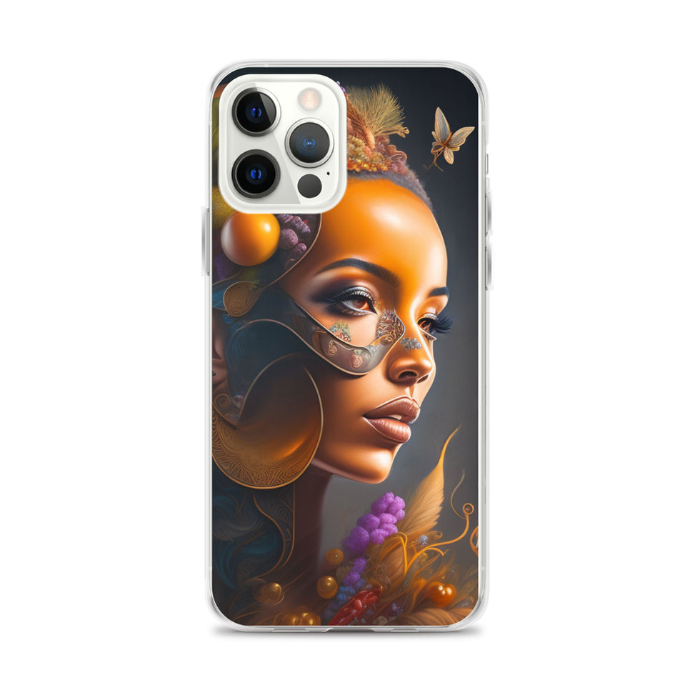 Fruit Brain iPhone Clear Case decorated with a colourful arrangement of oranges, grapes, flowers and foliage