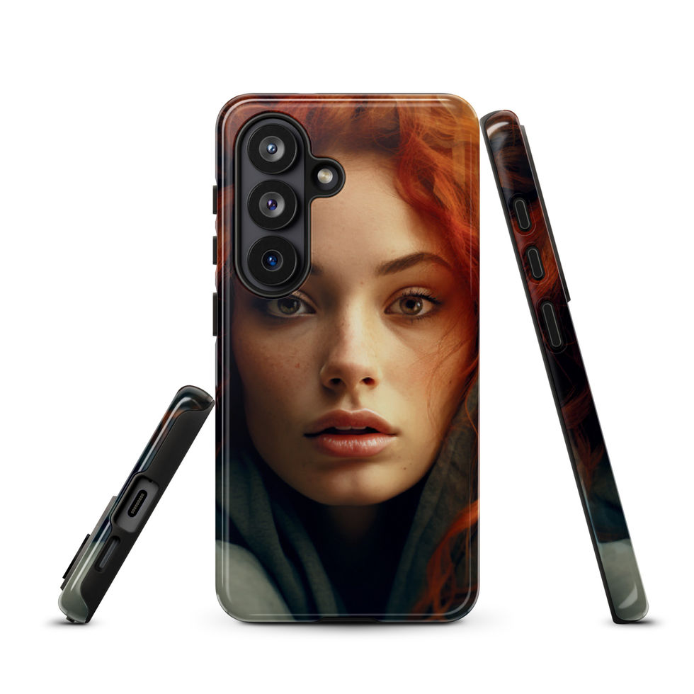 Fire and Frost protective Samsung tough case with red and blue elemental art, surreal portrait close-up, image 14