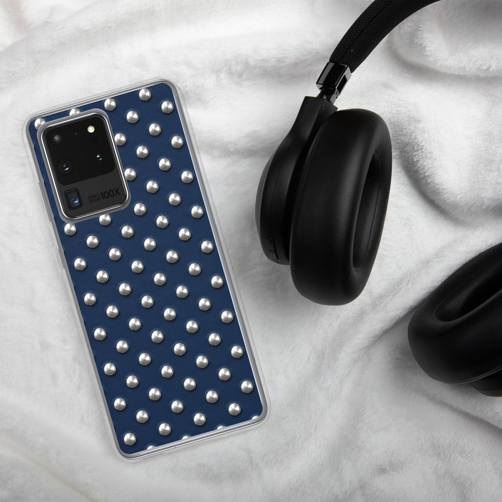 Midnight Silver Dots clear case for Samsung Galaxy S20 Ultra, silver-look dots on navy blue, alternate view 2