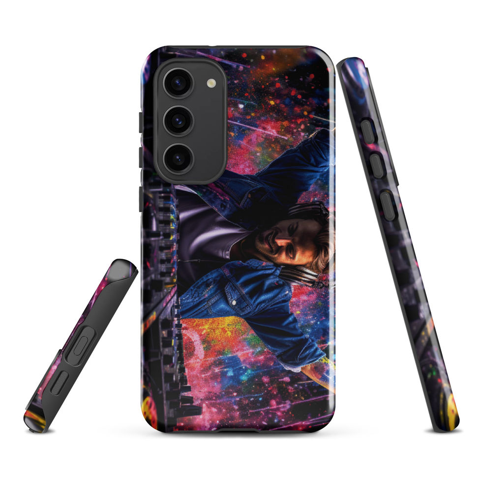Rhythmic Energy tough Samsung case with dark layered shapes and vivid colour for Samsung Galaxy S23 Ultra