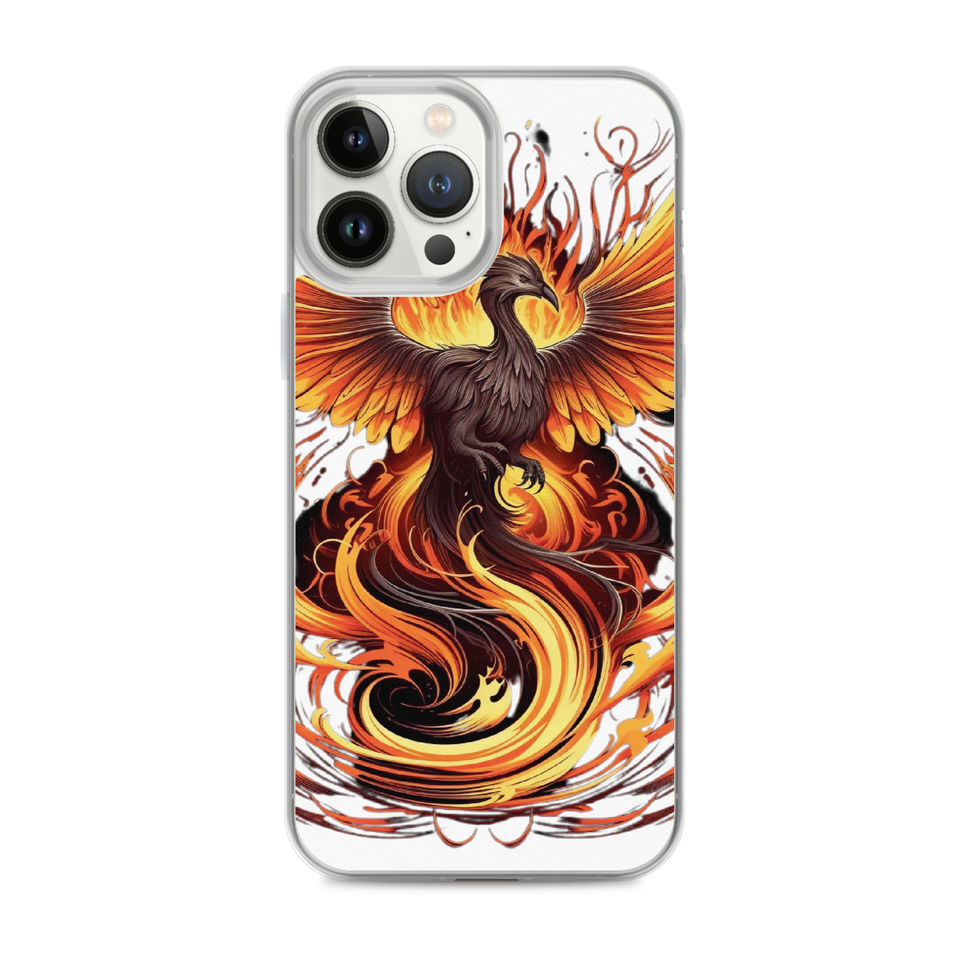 Rising eagle-mockup-18 showing Inferno Rise artwork on an iPhone clear phone case