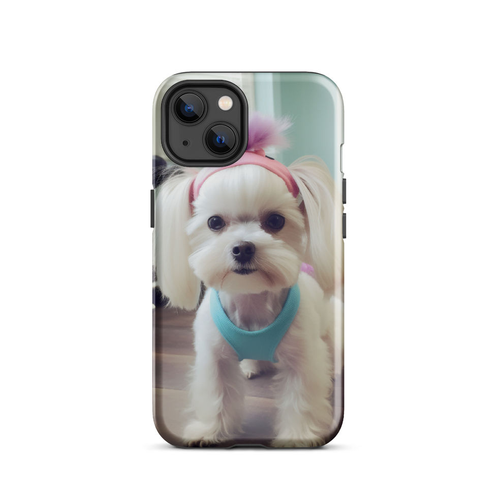 Fit Pup athletic dog iPhone tough case — top-edge detail in studio mockup