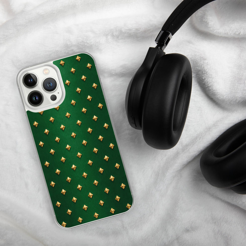 Emerald Gilt Diamonds clear case for iPhone 13 Pro Max, gold-look diamonds on emerald green, alternate view 2