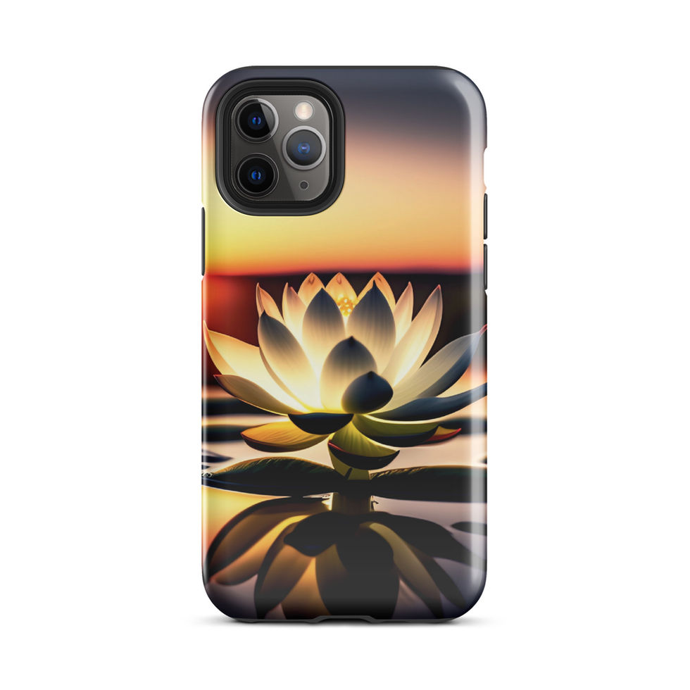 Sunlit Lotus iPhone tough case, rear view; warm sunset sky above an open lotus.