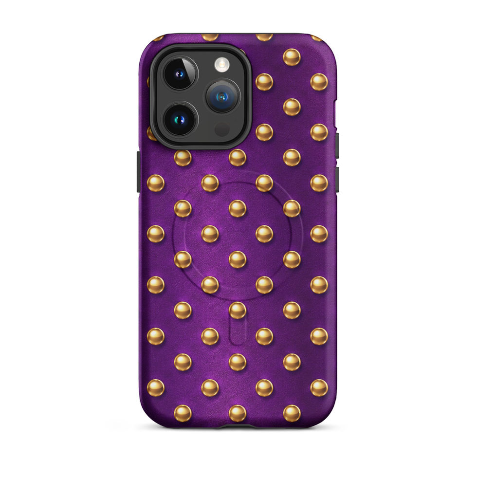 Plum Royale Dots magsafe case for iPhone 14 Pro Max, gold-look dots on plum purple