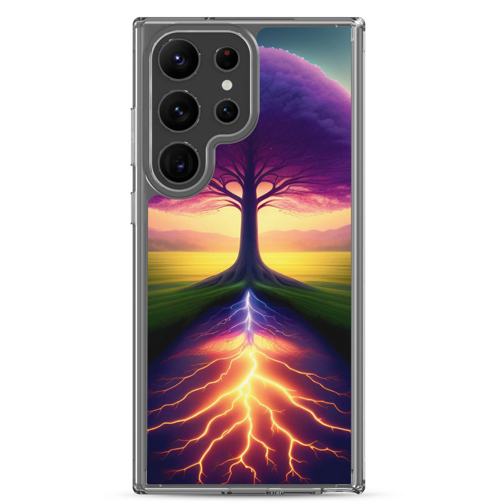Ethereal Roots Samsung clear phone case with branching orange lines near the case base.