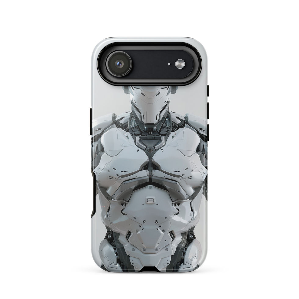Aegis Prime cybernetic guardian iPhone case – front-facing product presentation