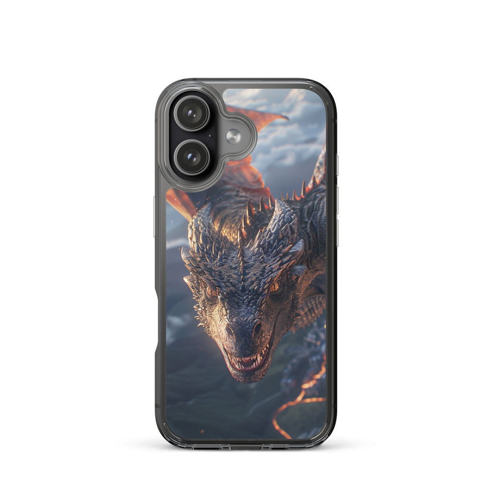 Infernal Flight fire dragon clear case for iPhone 16 โ front angle view 48