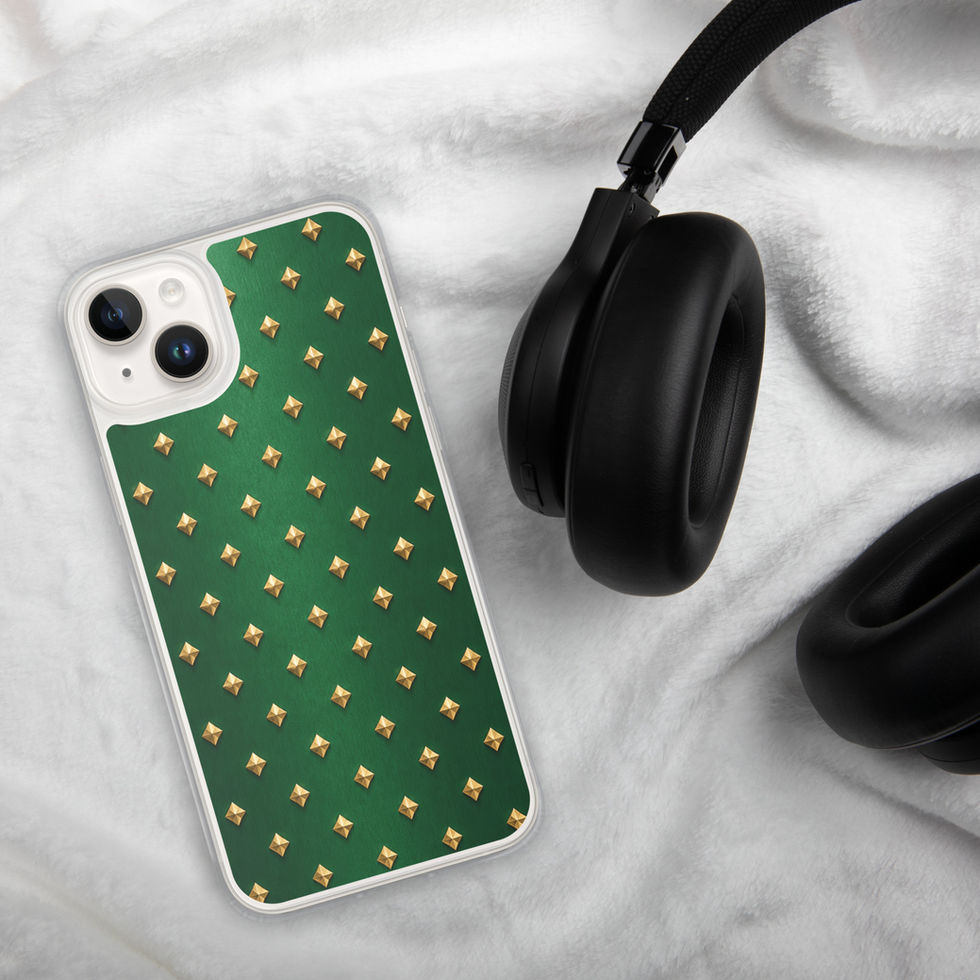 Emerald Gilt Diamonds clear case for iPhone 14 Plus, gold-look diamonds on emerald green, alternate view 2