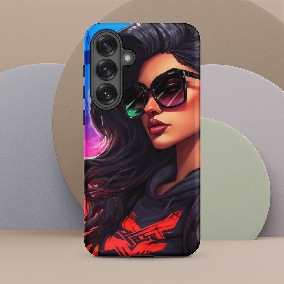 Midnight Edge Samsung Tough Case with dark-haired woman in black sunglasses