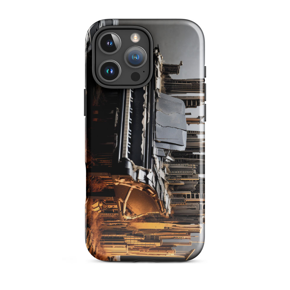 Urban Symphony protective iPhone Tough Case slim side-profile view, showing the piano and city artwork, image 24.
