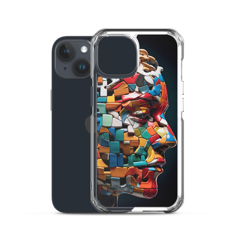 “Mosaic Mind” clear case for iPhone, raised screen edge detail, image 39