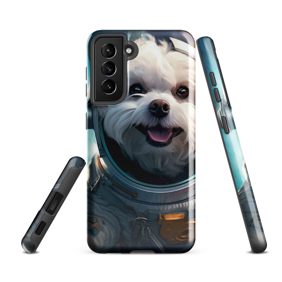 Cosmo Pup galaxy dog Samsung tough case โ right-angle profile in studio mockup