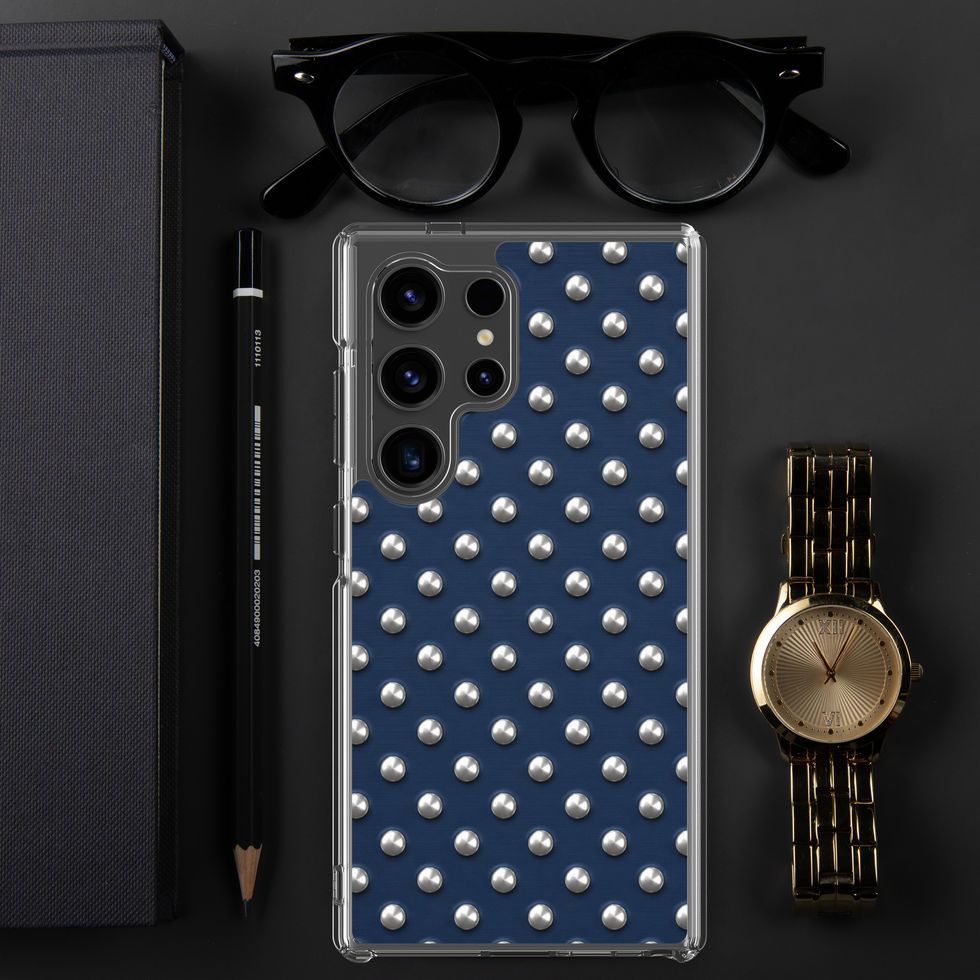 Midnight Silver Dots clear case for Samsung Galaxy S24 Ultra, silver-look dots on navy blue