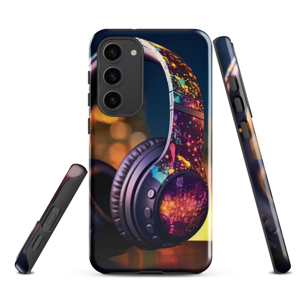Electric Pulse tough Samsung case for Samsung Galaxy S23 Ultra with vivid headphones and warm blurred lights