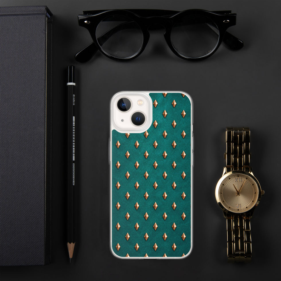 Teal Copper Diamonds clear case for iPhone 13, copper-look diamonds on teal