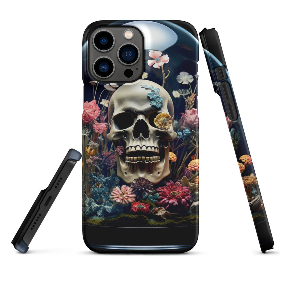 Eternal Bloom snap iPhone case showing pale bone contrasting with dark artwork