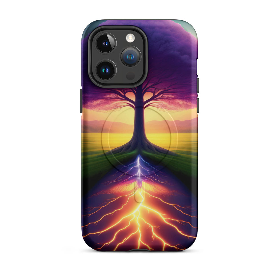 Ethereal Roots MagSafe iPhone case with purple canopy and green horizon.