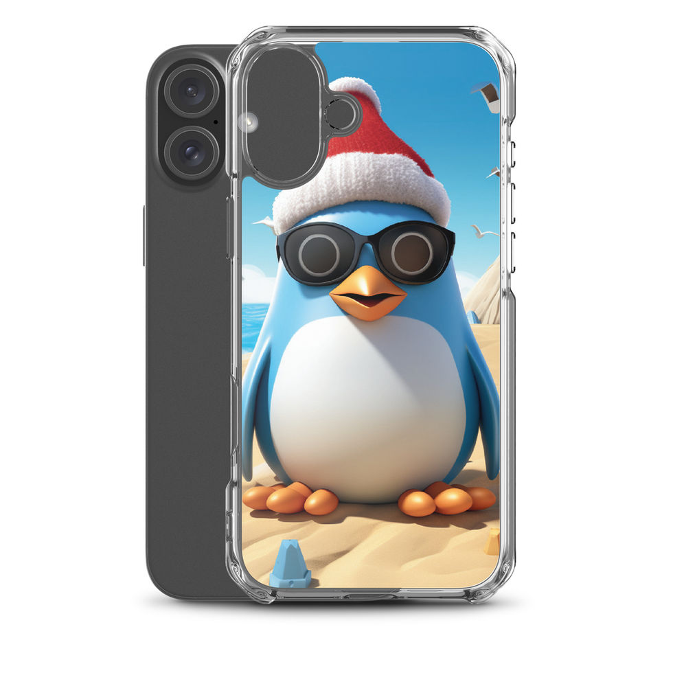 Beach penguin-mockup-41 showing Sandy Chill artwork on an iPhone clear phone case