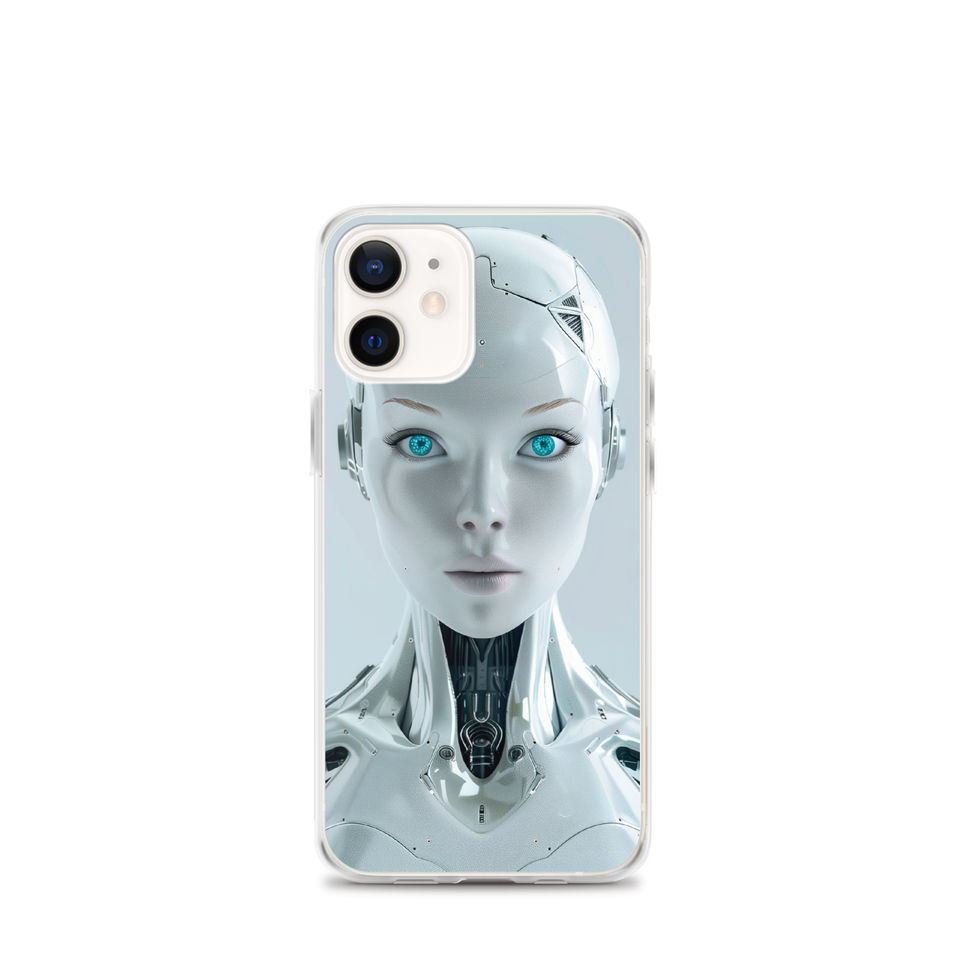 iPhone case showing exposed black head and neck circuitry