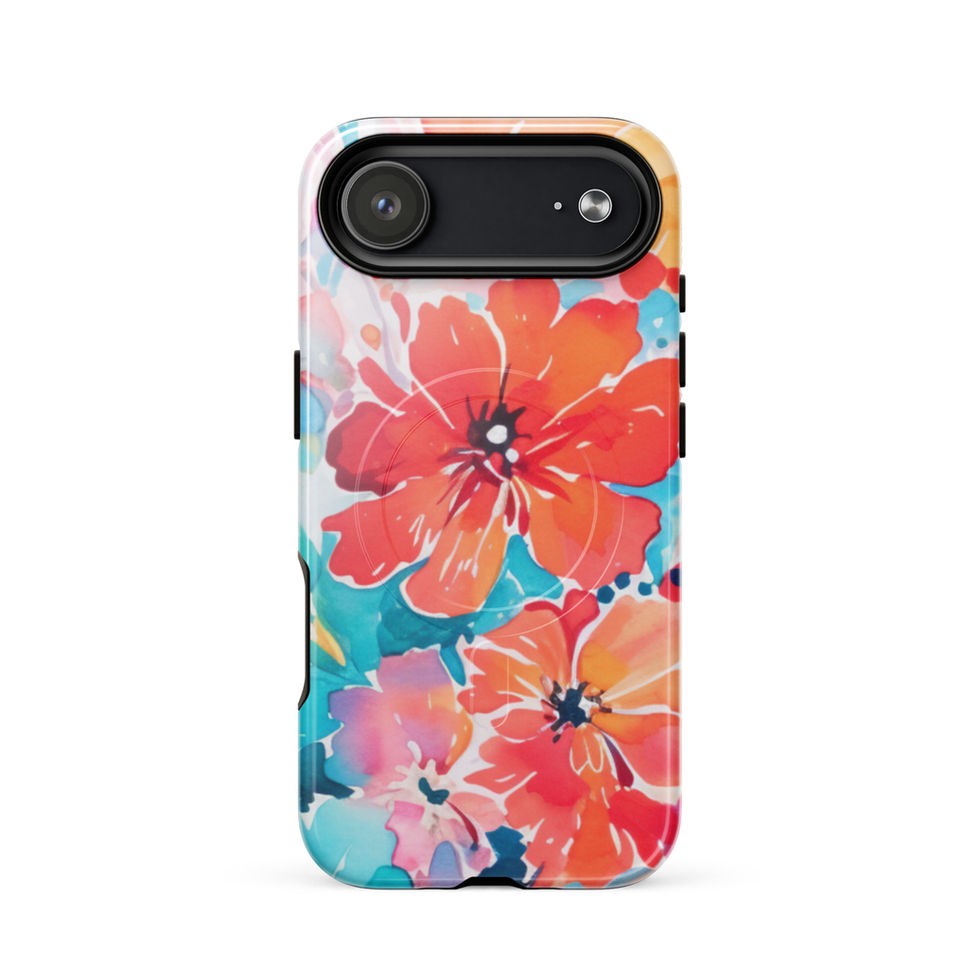 Sunset Petal Storm MagSafe tough case for iPhone 17 Air, front view with blazing coral, crimson and gold petals
