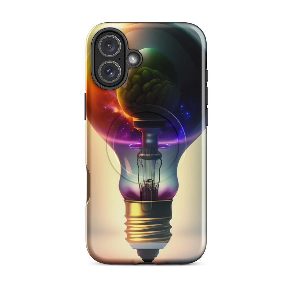 MagSafe Tough Case featuring a glowing brain inside a light bulb, brain art