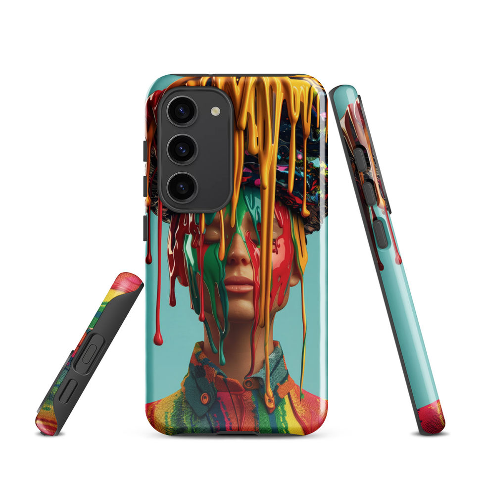 Drip Royale tough Samsung Galaxy case with vivid neon paint-drip portrait, camera-cutout detail, preview 5
