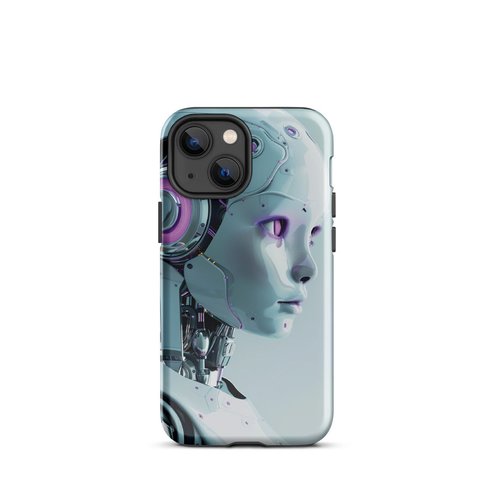 Neon Seraph cyberpunk robot iPhone case with violet accents