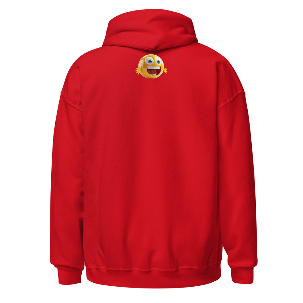 Ethereal Circuitry: red unisex hoodie showing back and hood