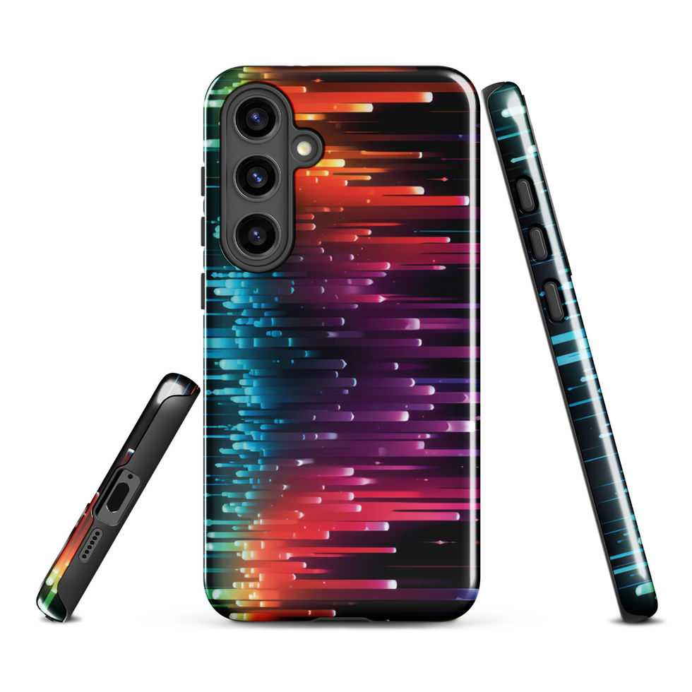Neon Pulse protective Samsung Tough Case on a close product crop, featuring the glowing rainbow rhythm artwork, image 9.