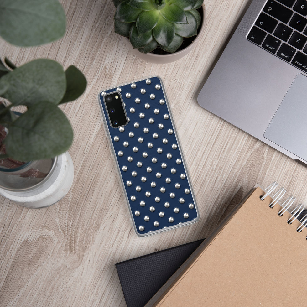 Midnight Silver Dots clear case for Samsung Galaxy S20, silver-look dots on navy blue, alternate view 3