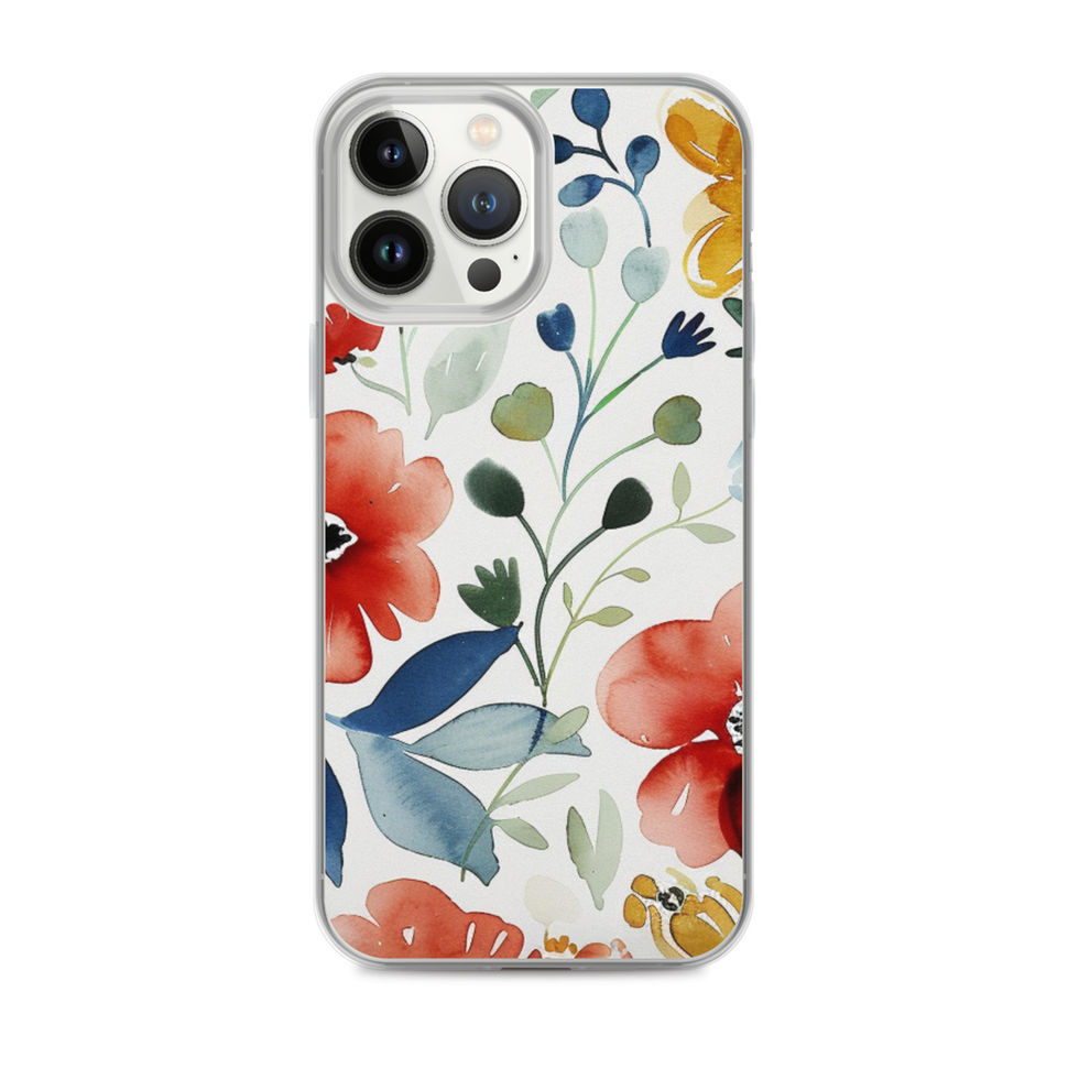 Watercolour Bloom clear case for iPhone 15 Pro, vibrant orange-and-green floral painting, image 18