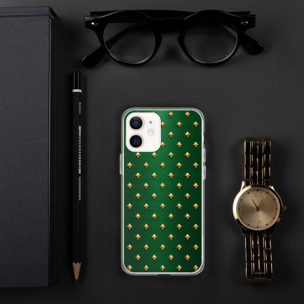 Emerald Gilt Diamonds clear case for iPhone 12 mini, gold-look diamonds on emerald green