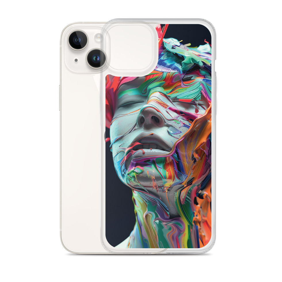Eruption of Colour clear iPhone case with explosive surreal portrait artwork, clear bumper detail, image 25