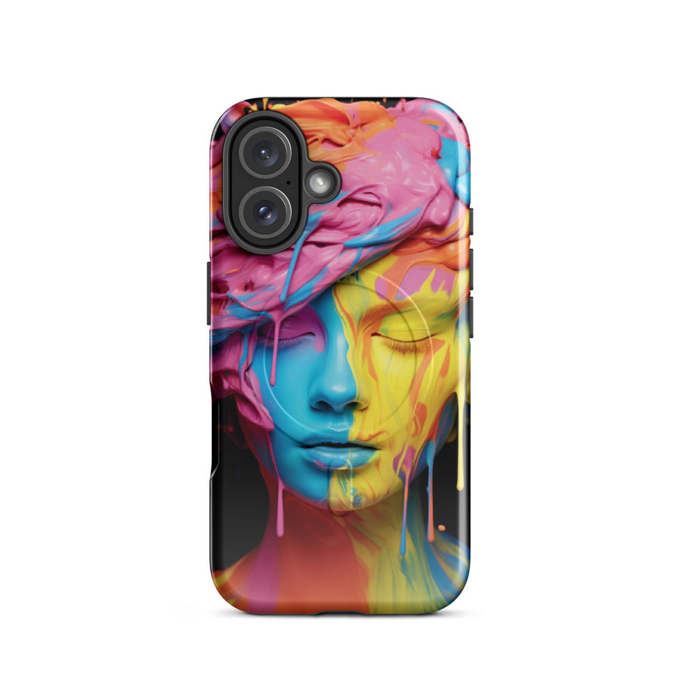 Vivid Serenity MagSafe iPhone tough case with colourful peaceful portrait art, upright studio view, image 10