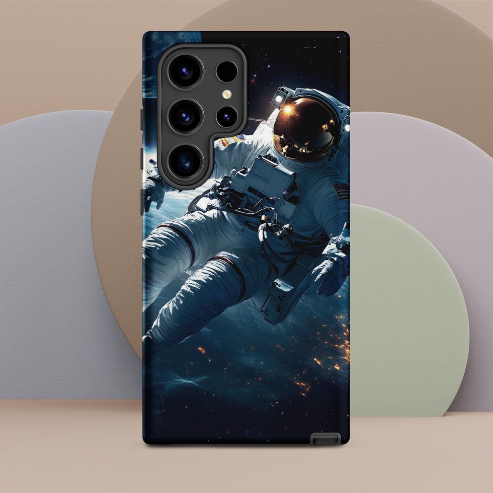 Samsung case with the floating astronaut and scattered stars