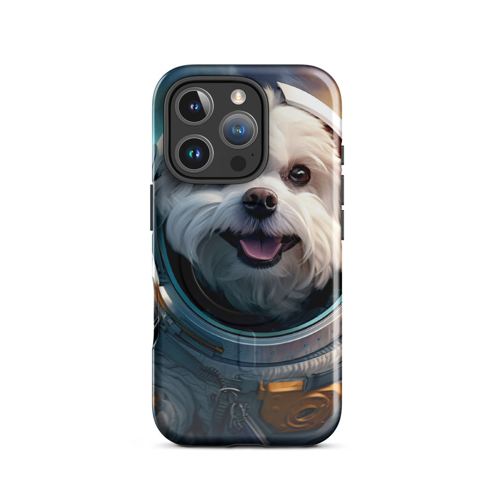 Cosmo Pup astronaut dog MagSafe iPhone case — rear case view in bright lifestyle scene