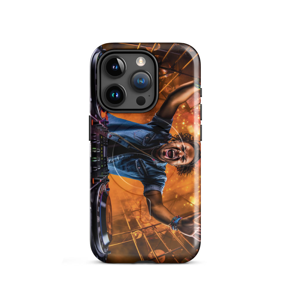Cosmic DJ MagSafe tough iPhone case with orange-and-blue DJ artwork for iPhone 15 Pro Max